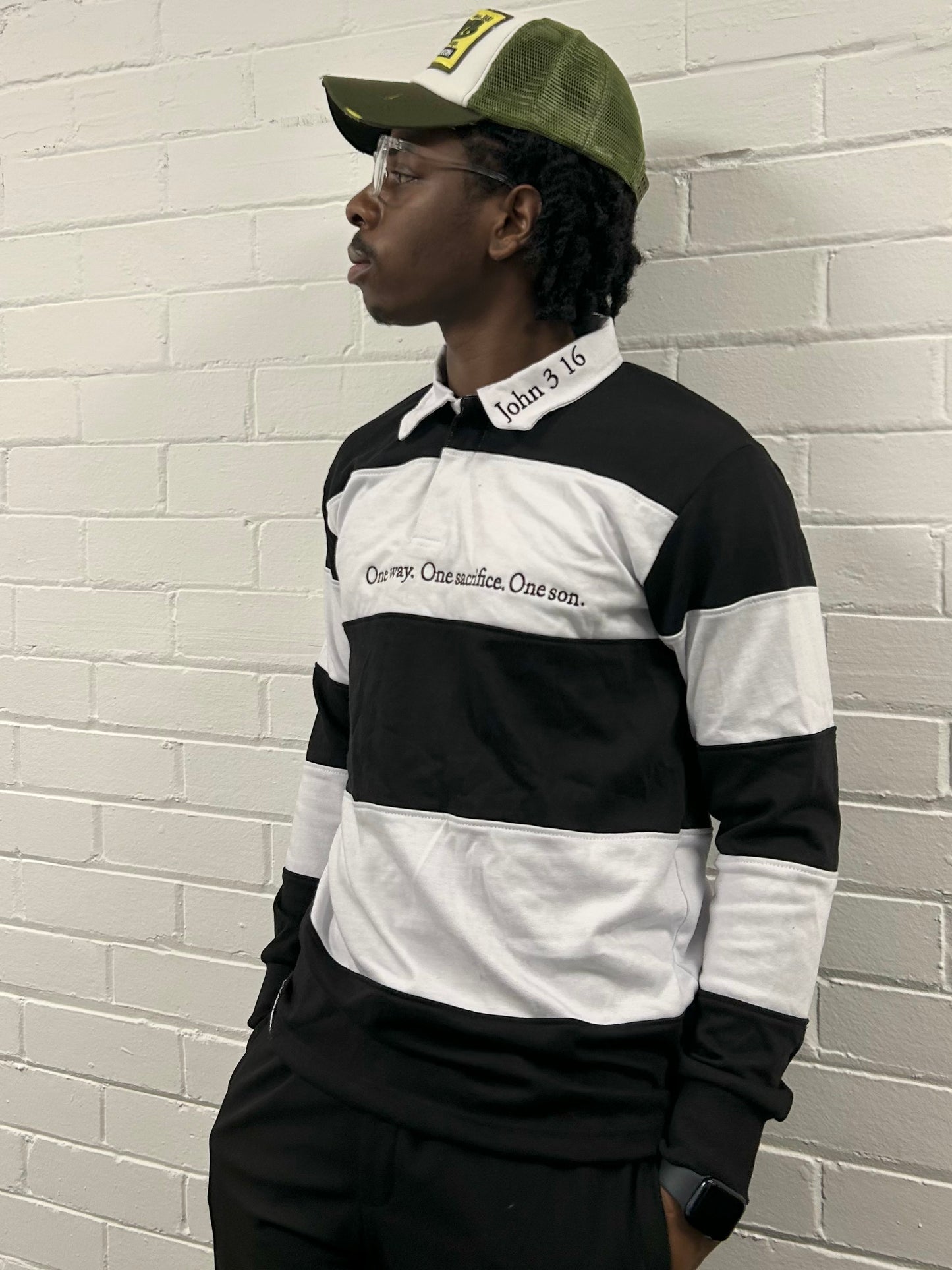Black And White Striped Rugby Polo
