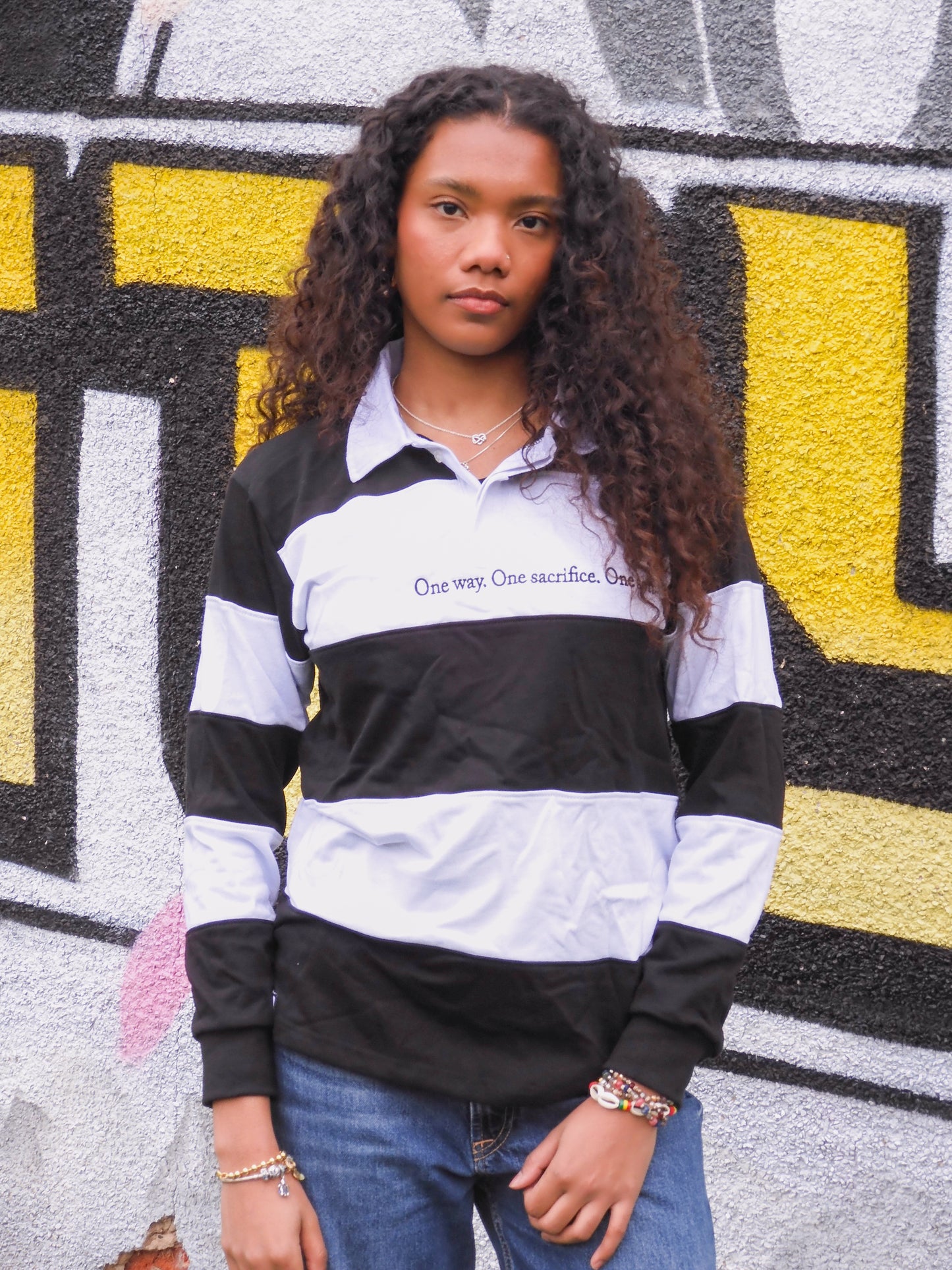 Black And White Striped Rugby Polo